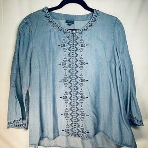 J. Jill Light Blue Denim Embroidered Blouse Size S